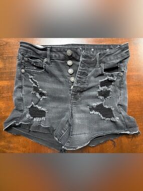 American Eagle Outfitters Black Denim Jacket with Subtle Distressing